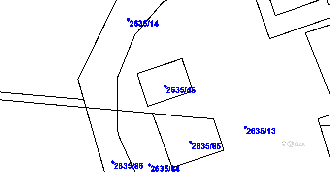 Parcela st. 2635/45 v KÚ Hostivař, Katastrální mapa
