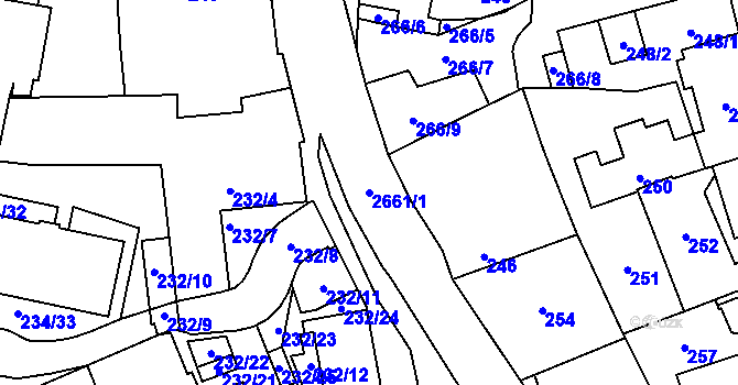 Parcela st. 2661/1 v KÚ Hostivař, Katastrální mapa