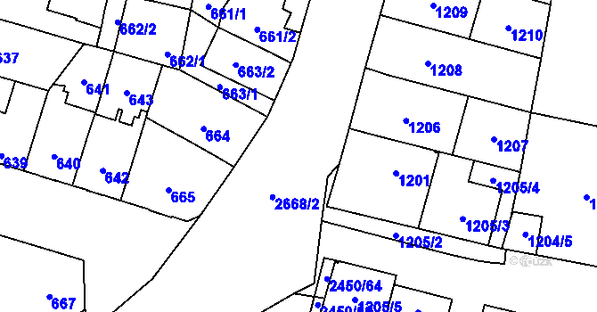 Parcela st. 2668/2 v KÚ Hostivař, Katastrální mapa