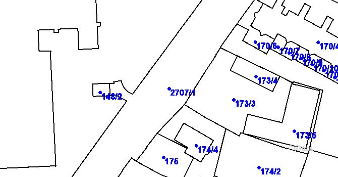 Parcela st. 2707/1 v KÚ Hostivař, Katastrální mapa