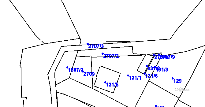 Parcela st. 2707/2 v KÚ Hostivař, Katastrální mapa