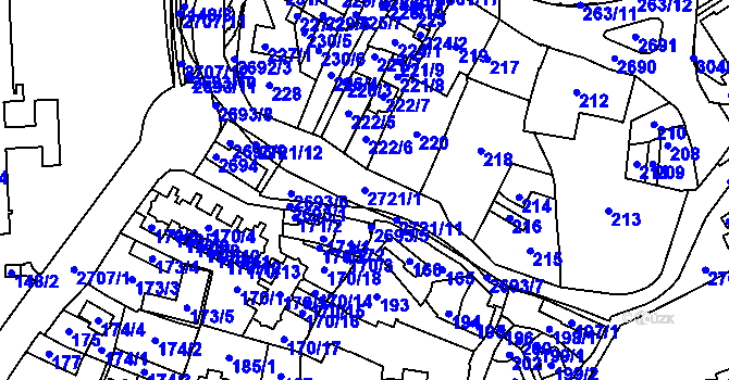 Parcela st. 2721/1 v KÚ Hostivař, Katastrální mapa