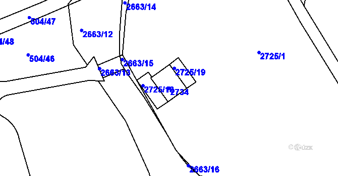 Parcela st. 2734 v KÚ Hostivař, Katastrální mapa