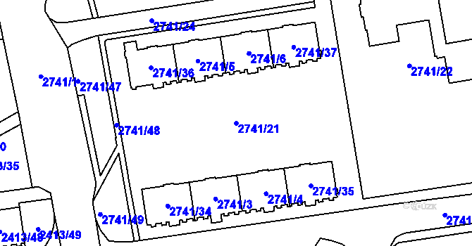 Parcela st. 2741/21 v KÚ Hostivař, Katastrální mapa