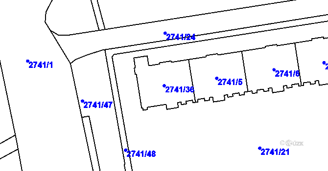 Parcela st. 2741/36 v KÚ Hostivař, Katastrální mapa