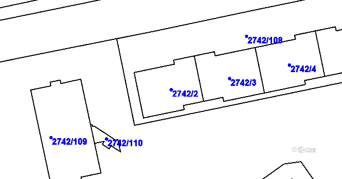 Parcela st. 2742/2 v KÚ Hostivař, Katastrální mapa
