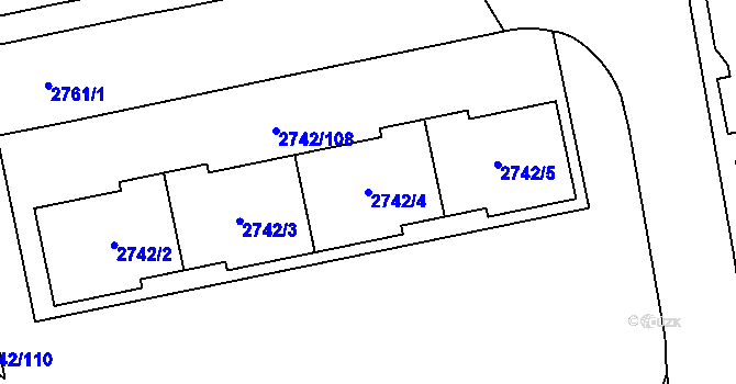 Parcela st. 2742/4 v KÚ Hostivař, Katastrální mapa