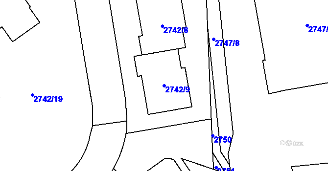 Parcela st. 2742/9 v KÚ Hostivař, Katastrální mapa
