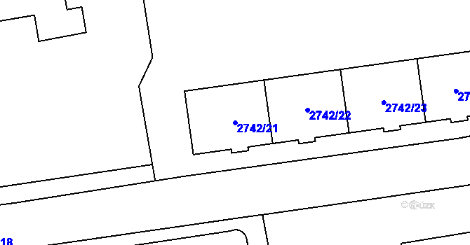 Parcela st. 2742/21 v KÚ Hostivař, Katastrální mapa