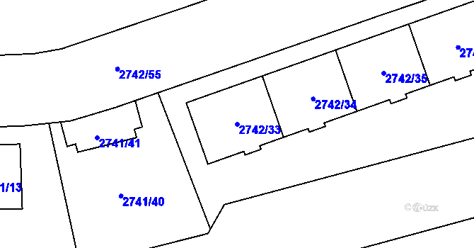 Parcela st. 2742/33 v KÚ Hostivař, Katastrální mapa