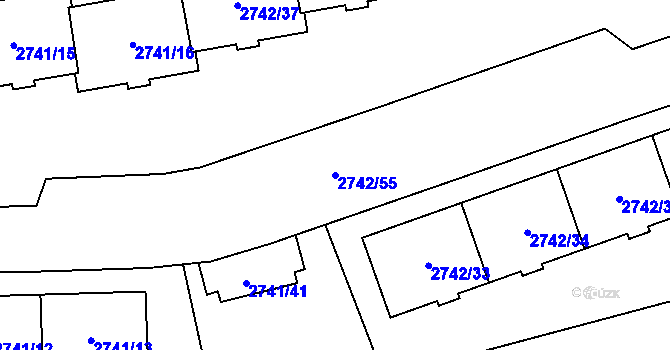 Parcela st. 2742/55 v KÚ Hostivař, Katastrální mapa