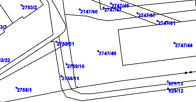 Parcela st. 2747/49 v KÚ Hostivař, Katastrální mapa