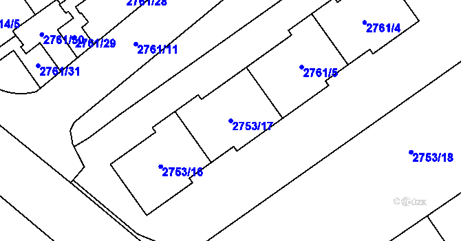 Parcela st. 2753/17 v KÚ Hostivař, Katastrální mapa