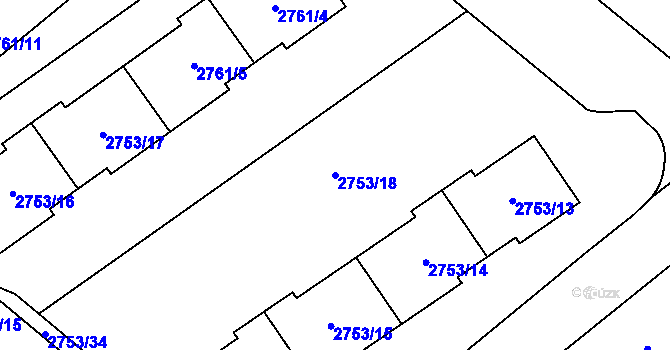 Parcela st. 2753/18 v KÚ Hostivař, Katastrální mapa