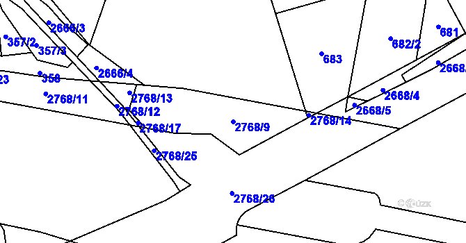 Parcela st. 2768/9 v KÚ Hostivař, Katastrální mapa