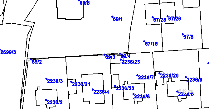 Parcela st. 69/3 v KÚ Hostivař, Katastrální mapa