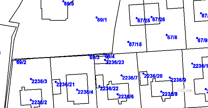 Parcela st. 69/4 v KÚ Hostivař, Katastrální mapa