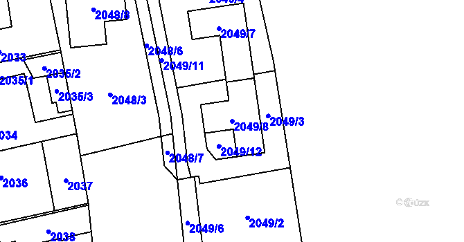 Parcela st. 2049/8 v KÚ Hostivař, Katastrální mapa