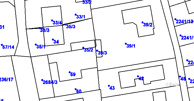 Parcela st. 39/3 v KÚ Hostivař, Katastrální mapa