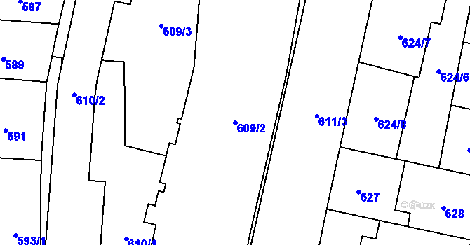 Parcela st. 609/2 v KÚ Hostivař, Katastrální mapa