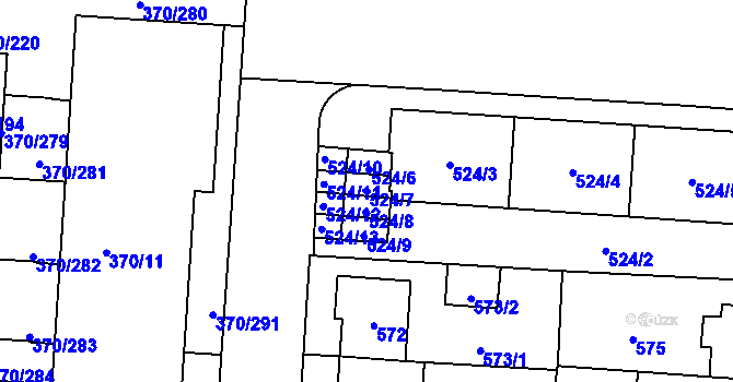 Parcela st. 524/7 v KÚ Hostivař, Katastrální mapa