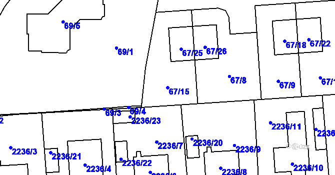 Parcela st. 67/15 v KÚ Hostivař, Katastrální mapa