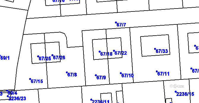Parcela st. 67/18 v KÚ Hostivař, Katastrální mapa