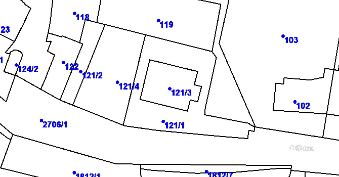 Parcela st. 121/3 v KÚ Hostivař, Katastrální mapa