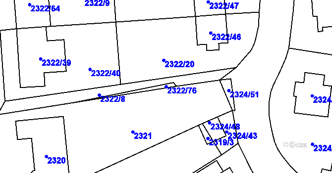 Parcela st. 2322/76 v KÚ Hostivař, Katastrální mapa