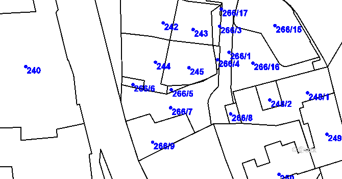 Parcela st. 266/5 v KÚ Hostivař, Katastrální mapa