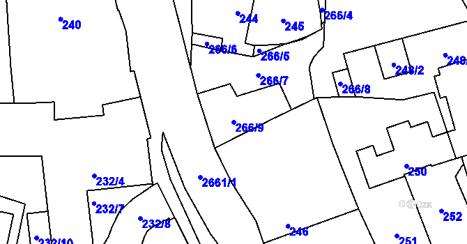 Parcela st. 266/9 v KÚ Hostivař, Katastrální mapa