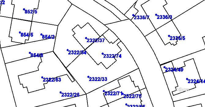 Parcela st. 2322/74 v KÚ Hostivař, Katastrální mapa