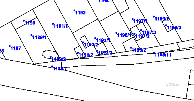 Parcela st. 1193/3 v KÚ Hostivař, Katastrální mapa