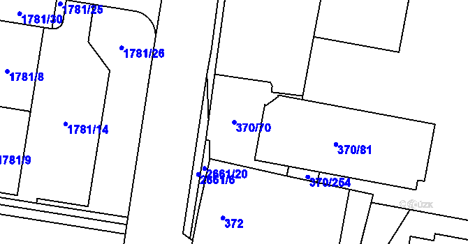 Parcela st. 370/70 v KÚ Hostivař, Katastrální mapa