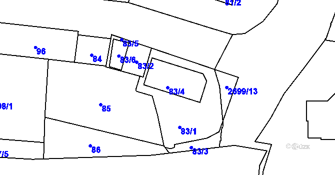 Parcela st. 83/4 v KÚ Hostivař, Katastrální mapa