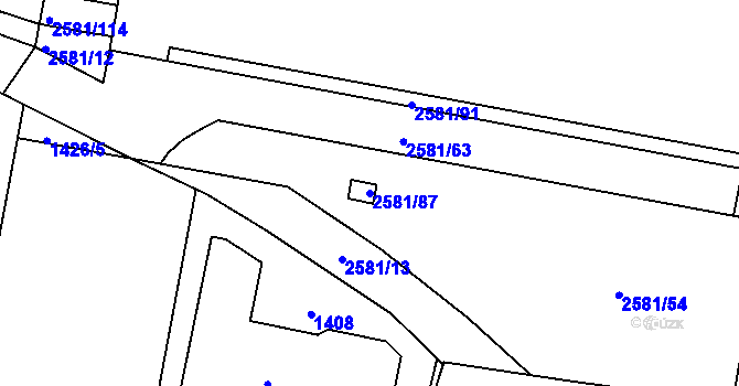 Parcela st. 2581/87 v KÚ Hostivař, Katastrální mapa