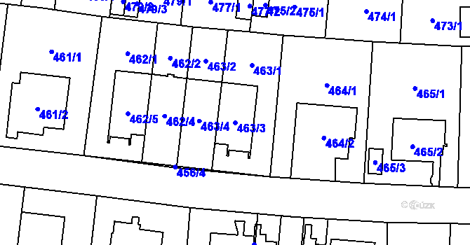 Parcela st. 463/3 v KÚ Hostivař, Katastrální mapa