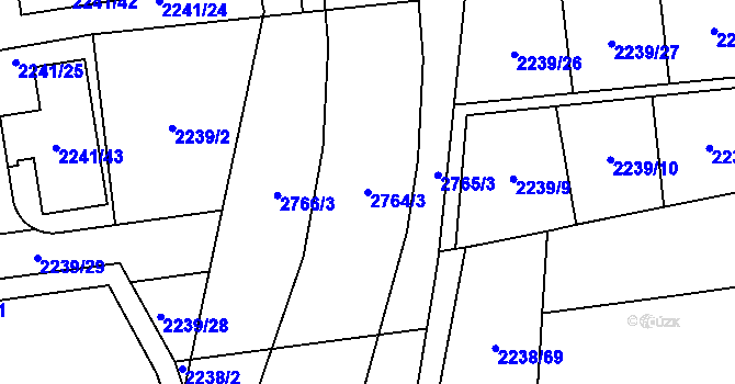 Parcela st. 2764/3 v KÚ Hostivař, Katastrální mapa