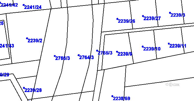 Parcela st. 2765/3 v KÚ Hostivař, Katastrální mapa