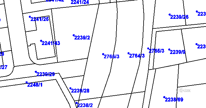 Parcela st. 2766/3 v KÚ Hostivař, Katastrální mapa