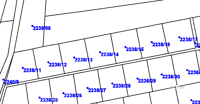 Parcela st. 2238/14 v KÚ Hostivař, Katastrální mapa