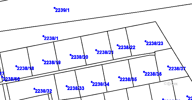 Parcela st. 2238/21 v KÚ Hostivař, Katastrální mapa