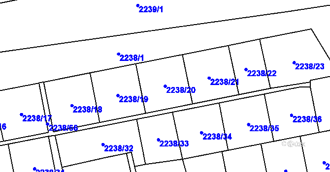 Parcela st. 2238/20 v KÚ Hostivař, Katastrální mapa