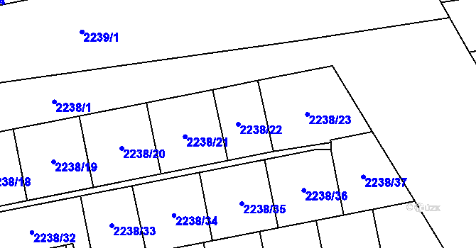 Parcela st. 2238/22 v KÚ Hostivař, Katastrální mapa