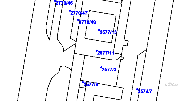 Parcela st. 2577/11 v KÚ Hostivař, Katastrální mapa