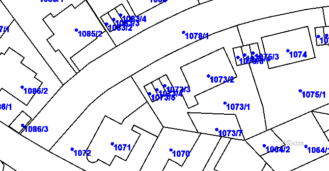 Parcela st. 1073/3 v KÚ Hostivař, Katastrální mapa