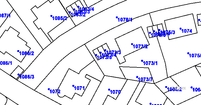 Parcela st. 1073/4 v KÚ Hostivař, Katastrální mapa
