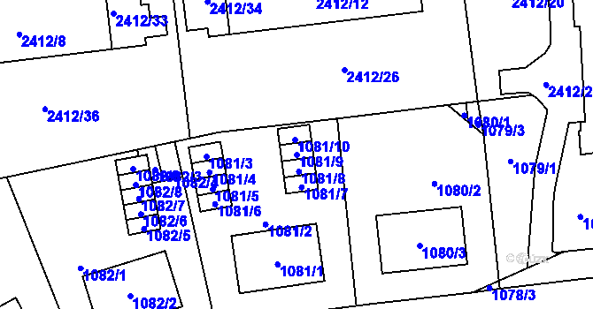 Parcela st. 1081/9 v KÚ Hostivař, Katastrální mapa