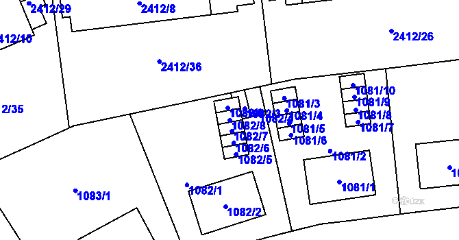 Parcela st. 1082/8 v KÚ Hostivař, Katastrální mapa