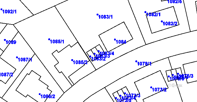 Parcela st. 1083/4 v KÚ Hostivař, Katastrální mapa